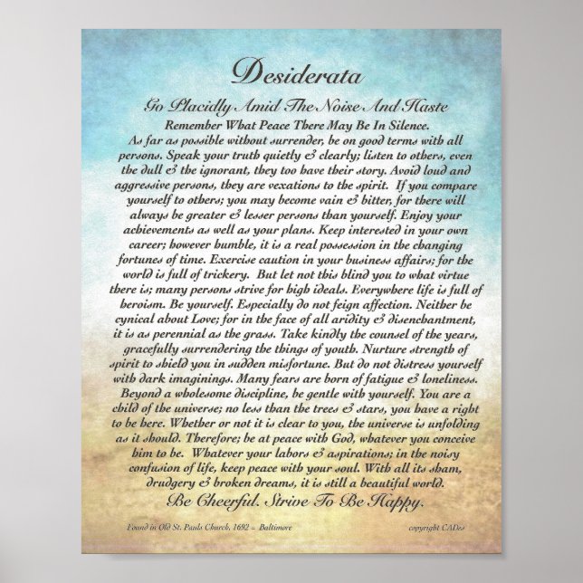 8x10 Desiderata Gedicht & andere Größen auch! Poster (Vorne)