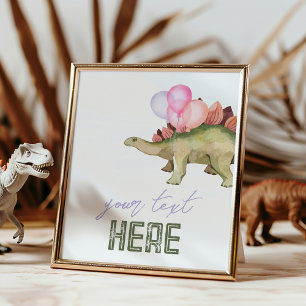 8x10 Editable Girl's Dinosaur Party Sign