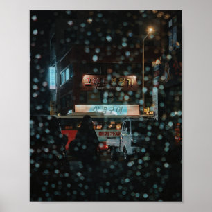 8x10 Jeju City Regen Nacht Stadt Foto Druck Poster