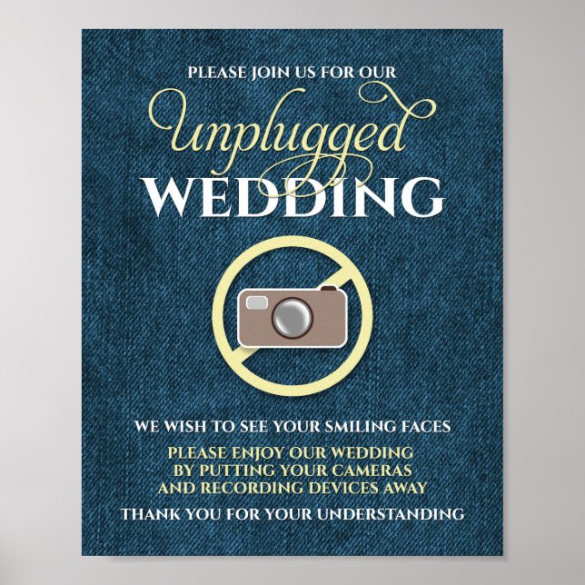 8x10 Rustikaler Ländereien Unplugged Wedding Sign Poster (Vorne)