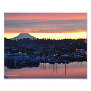 8X10 Sonnenaufgang auf dem Rainier und Puget Sound Fotodruck