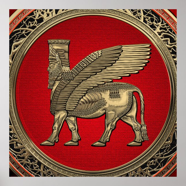 [900] Assyrian Winged Bull - Gold Lamassu Poster (Vorne)