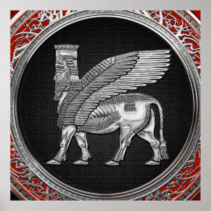 [900] Assyrian Winged Bull - Silver Lamassu Poster