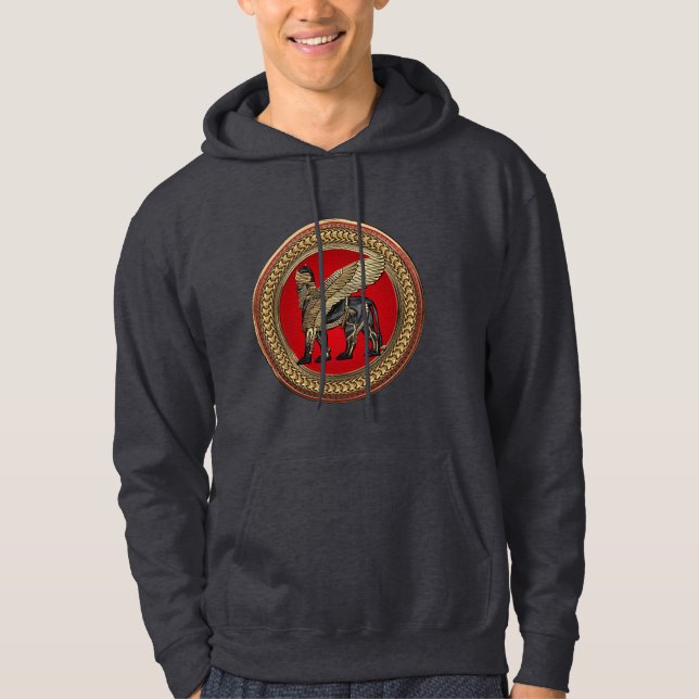 [900] Assyrian Winged Lion: Gold & Black Lamassu Hoodie (Vorderseite)