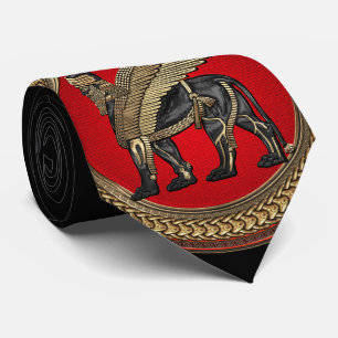 [900] Assyrian Winged Lion: Gold & Black Lamassu Krawatte