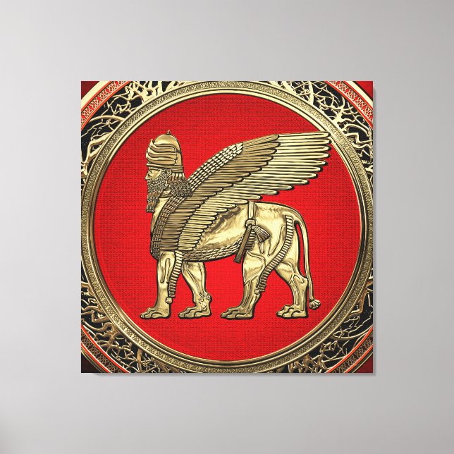 [900] Assyrian Winged Lion - Gold Lamassu Leinwanddruck (Vorderseite)