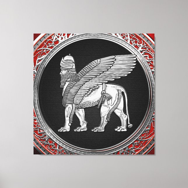 [900] Assyrian Winged Lion - Silver Lamassu Leinwanddruck (Vorderseite)