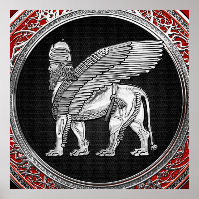 [900] Assyrian Winged Lion - Silver Lamassu Poster (Vorne)