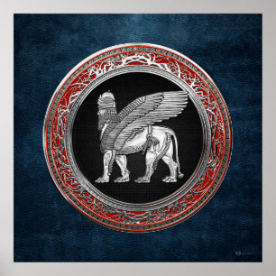 [900] Assyrian Winged Lion - Silver Lamassu Poster