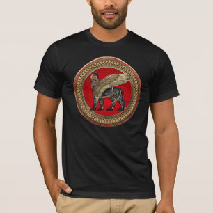 [900] Assyrian Winged Löwe: Gold u. schwarzes T-Shirt