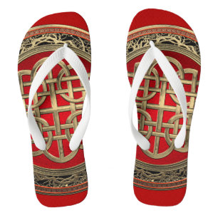 [900] Heiliges keltisches Goldknoten-Kreuz Flip Flops