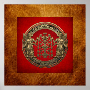 [900] Zwei Gold Ninurtas mit Baum des Lebens Poster