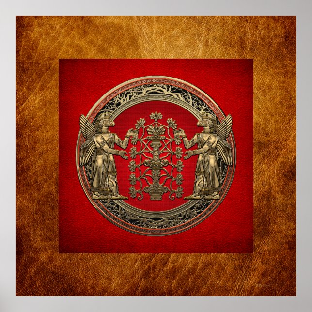 [900] Zwei Gold Ninurtas mit Baum des Lebens Poster (Vorne)