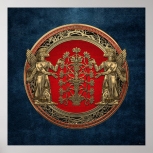 [900] Zwei Gold Ninurtas mit Baum des Lebens Poster