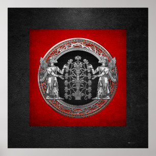 [900] Zwei Silberninurtas mit Baum des Lebens Poster