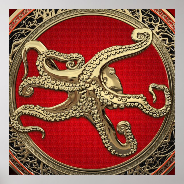[901] Sacred Gold Octopus in Defensive Posture Poster (Vorne)
