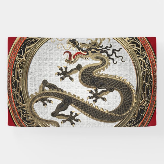 [901] Schwarzer und Gold Heiliger Ostdrache Banner (Horizontal)