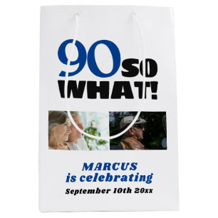 90 Also was Lustig 90. Geburtstag 2 Foto-Collage Mittlere Geschenktüte