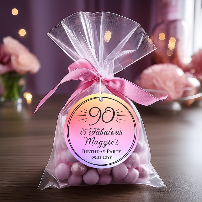 90 and Fabulous 90th Birthday Party  Geschenkanhänger (90 and Fabulous 90th Birthday Party Classic Round Favor Tag)