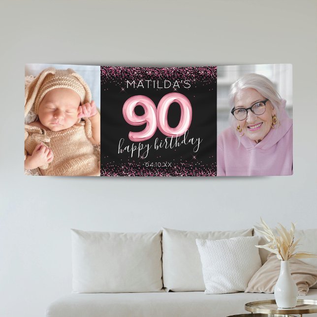 90. Black Pink Happy Geburtstag Foto Banner (Von Creator hochgeladen)
