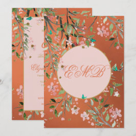 90. Blumenkoralle Elegant Rosa Monogramm Geburtsta Einladung