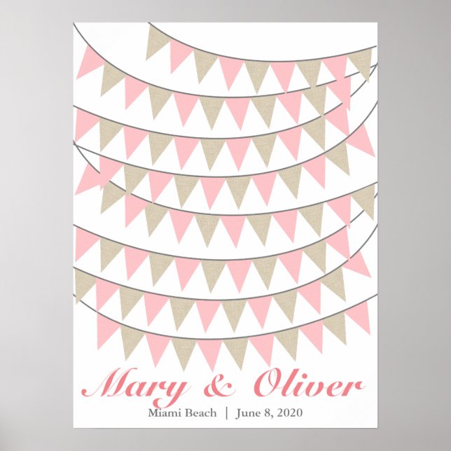 90 Bunting Blush Pink Wedding Guest Book Poster (Vorne)