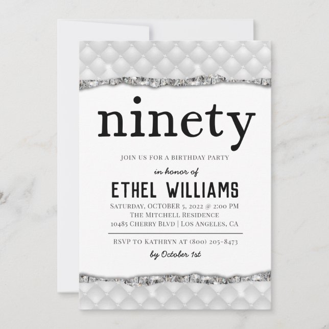 90 Diamond Geburtstagseinladung Einladung (Vorderseite)