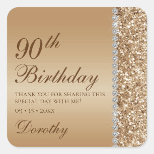 90. Elegant Gold zum Geburtstag Quadratischer Aufkleber