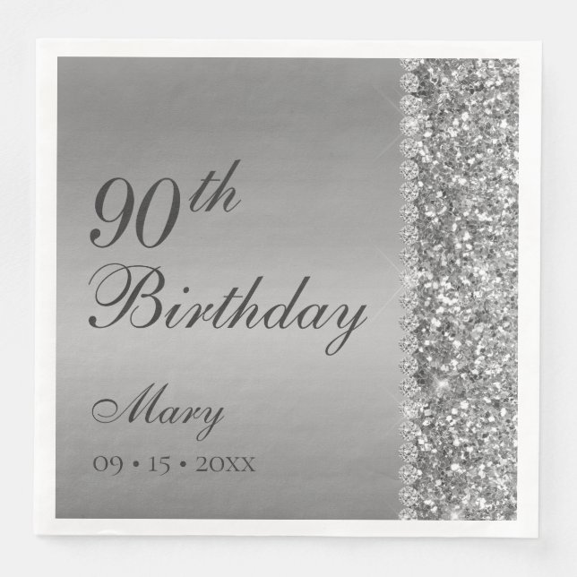 90. Elegant Silver Birthday Serviette (Vorderseite)