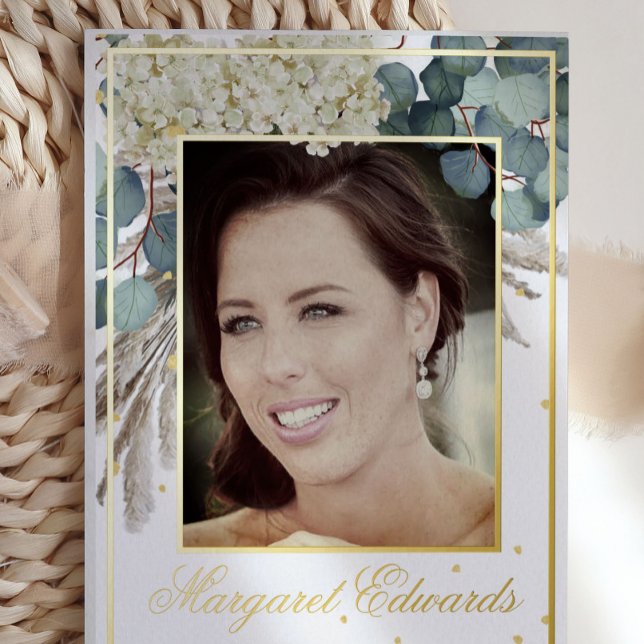 90. Floral Blue Elegant Foto Geburtstag Folieneinladung (Von Creator hochgeladen)