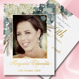 90. Floral Blue Elegant Foto Geburtstag Folieneinladung