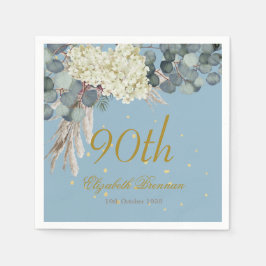90. Floral Blue Gold Elegantes Foto Geburtstag Serviette