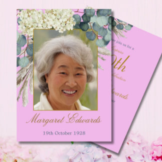 90. Floral Modernes Lila Elegantes Foto Geburtstag Einladung