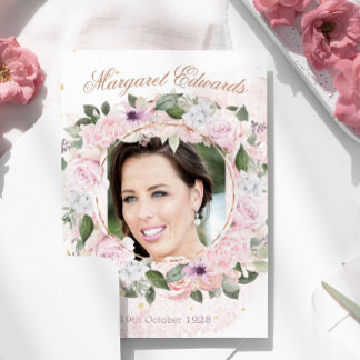 90. Floral Pink Gold Elegantes Foto Geburtstag Einladung
