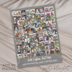 90-Foto-Collage-Raster mit Text - grau Fleecedecke