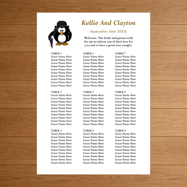 90 Funny Pinguin Greeter Wedding Seating Chart Poster (Von Creator hochgeladen)