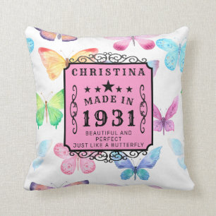 90. Geburtstag 1931 Elegant Butterfly Personalisie Kissen