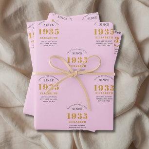 90. Geburtstag 1935 Name Rosa Grau hinzufügen Geschenkpapier Set