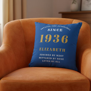 90. Geburtstag 1936 Namen personalisiert Blau Gold Kissen
