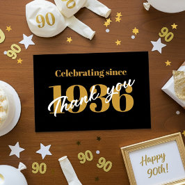 90. Geburtstag 1936 Retro Schwarz und Gold Dankeskarte