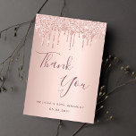 90. Geburtstag 90 Rose Gold Glitzer Tropfen glamou Dankeskarte<br><div class="desc">Eine Dankeschön-Karte für einen 90. Geburtstag. Eine Rose Gold Imitate metallisch aussehende Hintergrundfarbe. Mit Imitaten Glitzer Tropfen,  malen Sie Tropfen aussehen. vorne große dunkle Rose goldfarbene handgeschriebene Schrift und der Text: Danke,  Ihr Text,  Titel und ein Datum. Zurück: Vorlage für Ihren Dank Notiz und Name.</div>