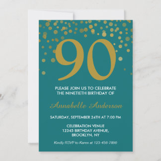 90. Geburtstag Aquamariner Goldgräber Confetti Ele Einladung