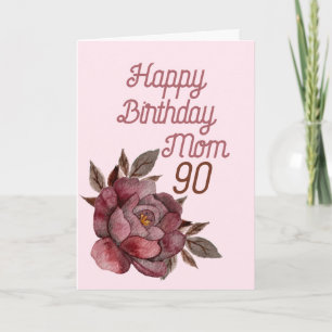 90. Geburtstag Aquarell Vintage rote Rose Karte