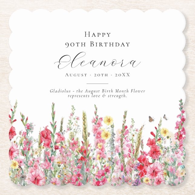 90. Geburtstag August Birth Blume Custom Untersetzer (Vorderseite)