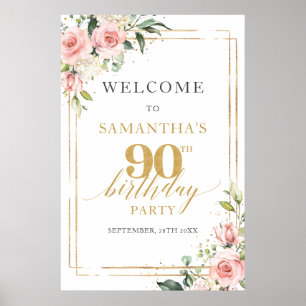 90. Geburtstag Begrüßungsschild Rose und Gold Glit Poster