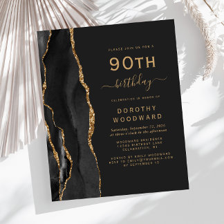 90. Geburtstag Black Gold Agate Dark Einladung