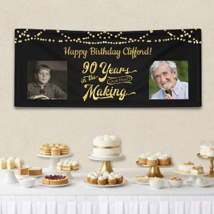 90. Geburtstag Black String Lights Retro Foto Banner