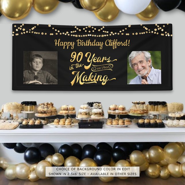 90. Geburtstag Black String Lights Retro Foto Banner (Von Creator hochgeladen)