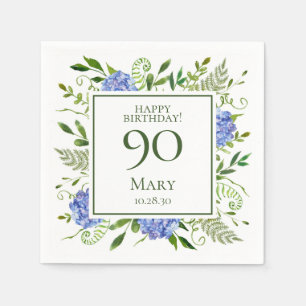 90. Geburtstag Blaue Hortensien Serviette