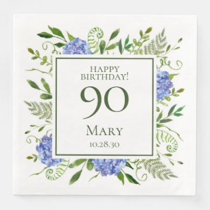 90. Geburtstag Blaue Hortensien Serviette